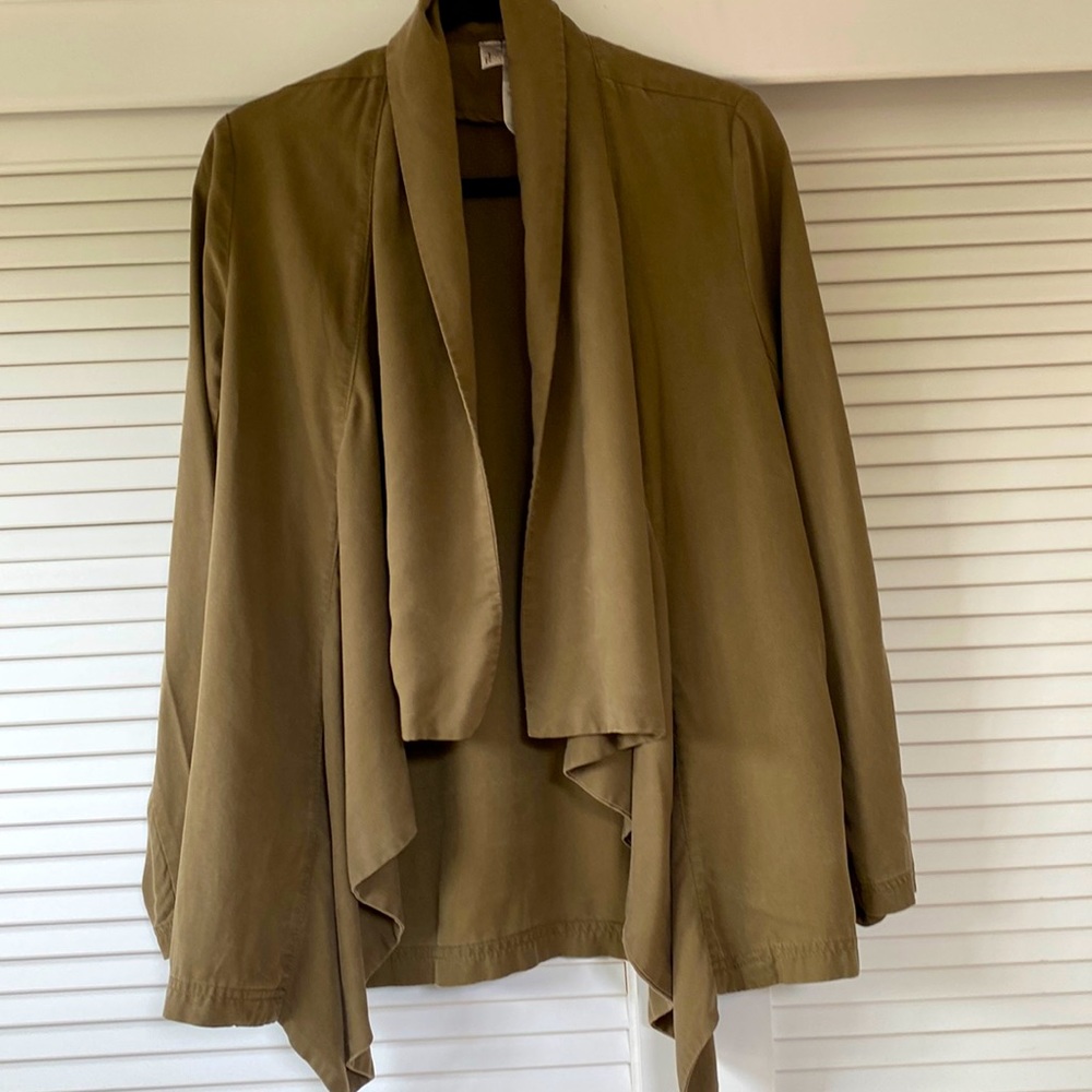 Linen (feels like) army green woven waterfall cardigan Forever 21 size S